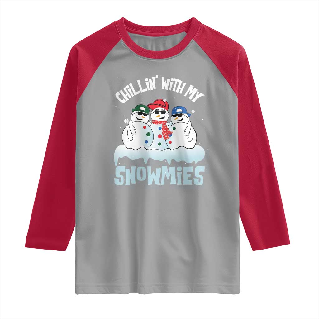 Funny Christmas Snowman Raglan Shirt Chillin' With My Snowmies Squad TS11 Sport Gray Red Print Your Wear