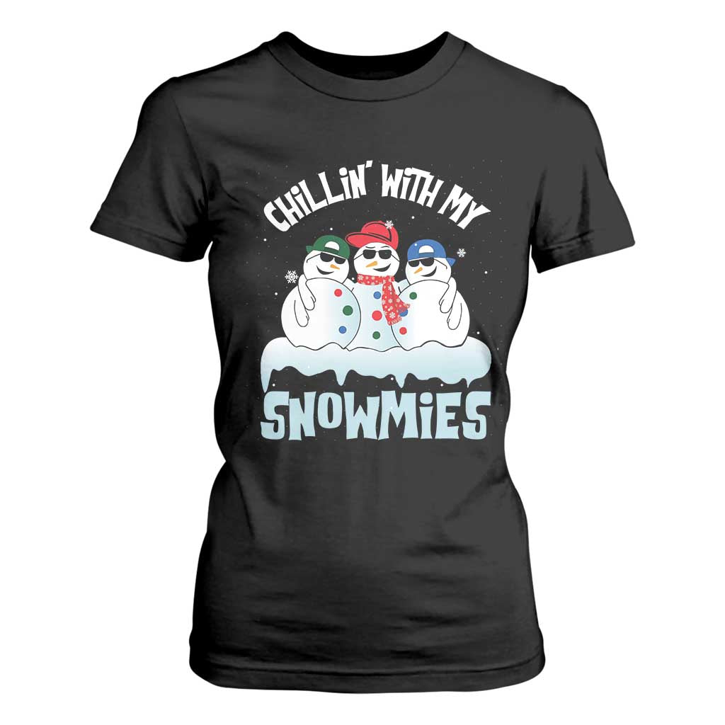 Funny Christmas Snowman T Shirt For Women Chillin' With My Snowmies Squad TS11 Black Print Your Wear