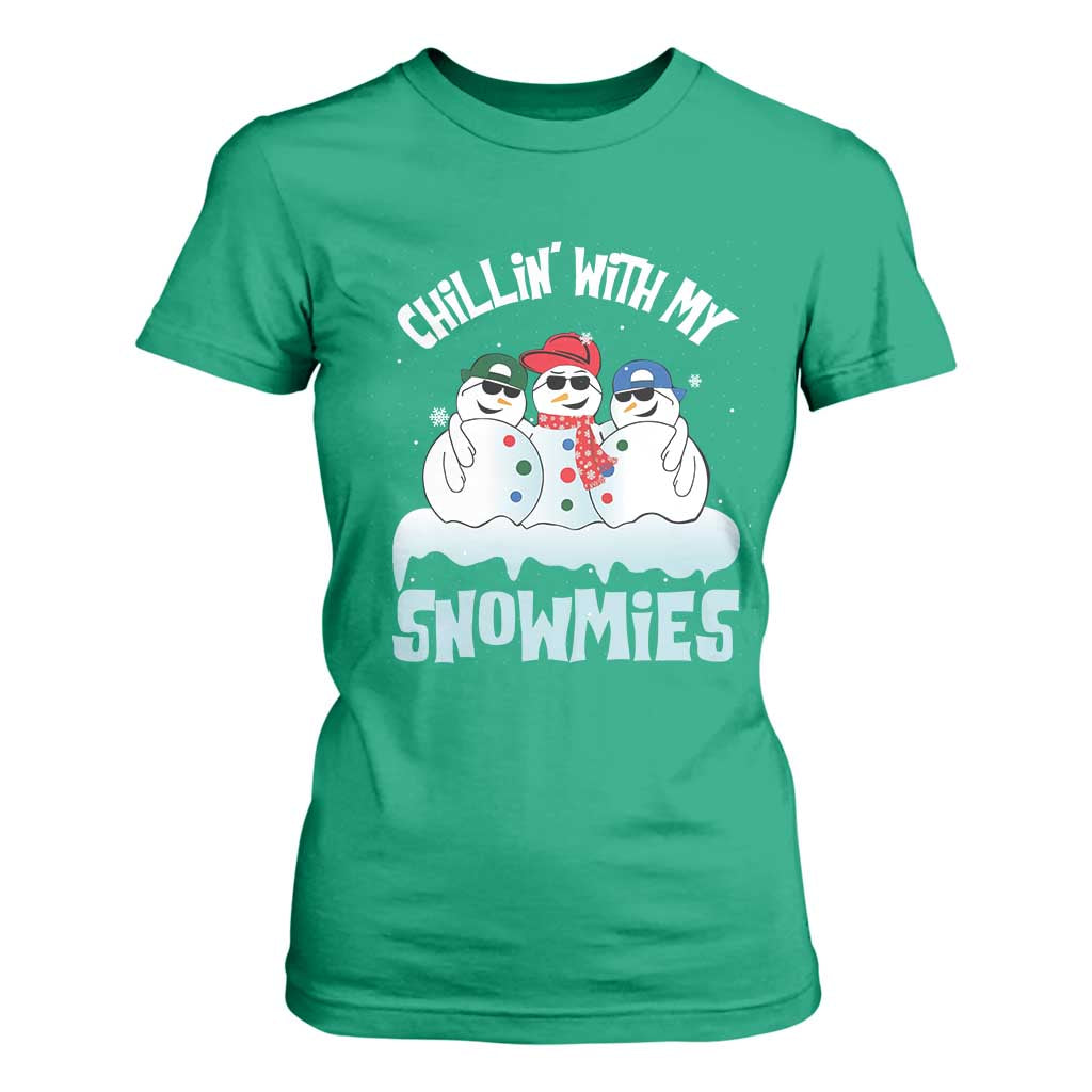 Funny Christmas Snowman T Shirt For Women Chillin' With My Snowmies Squad TS11 Irish Green Print Your Wear