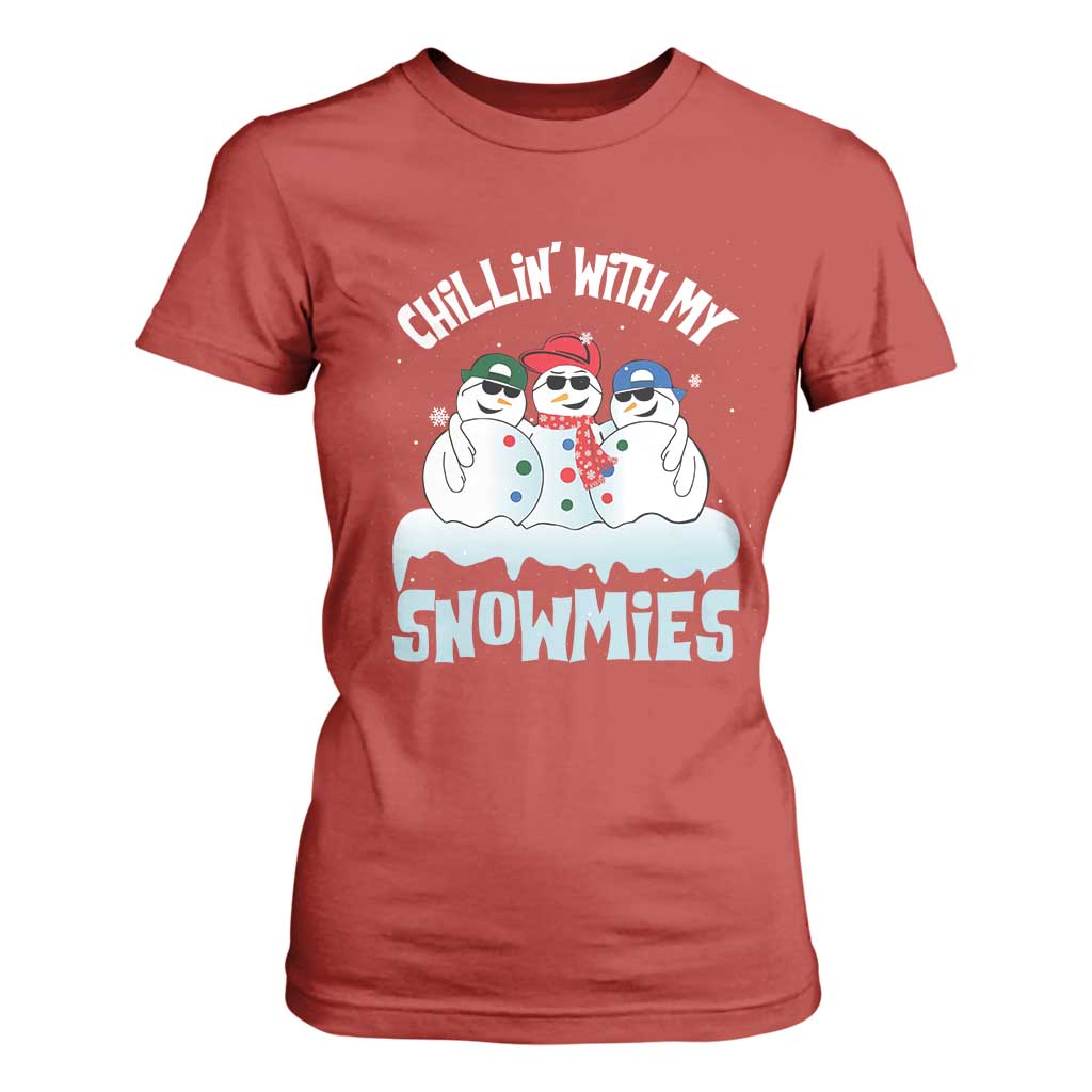 Funny Christmas Snowman T Shirt For Women Chillin' With My Snowmies Squad TS11 Red Print Your Wear
