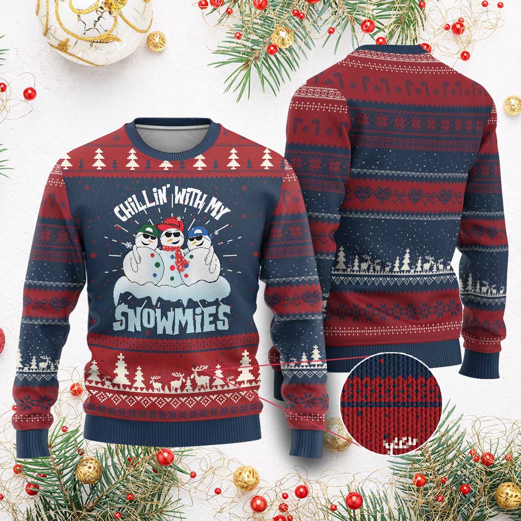 Funny Xmas Snowman Ugly Christmas Sweater Chillin' With My Snowmies Squad TS11 Burgundy Print Your Wear