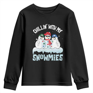 Funny Christmas Snowman Youth Sweatshirt Chillin' With My Snowmies Squad TS11 Black Print Your Wear