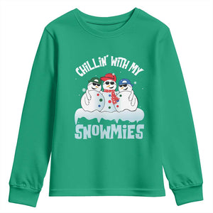 Funny Christmas Snowman Youth Sweatshirt Chillin' With My Snowmies Squad TS11 Irish Green Print Your Wear