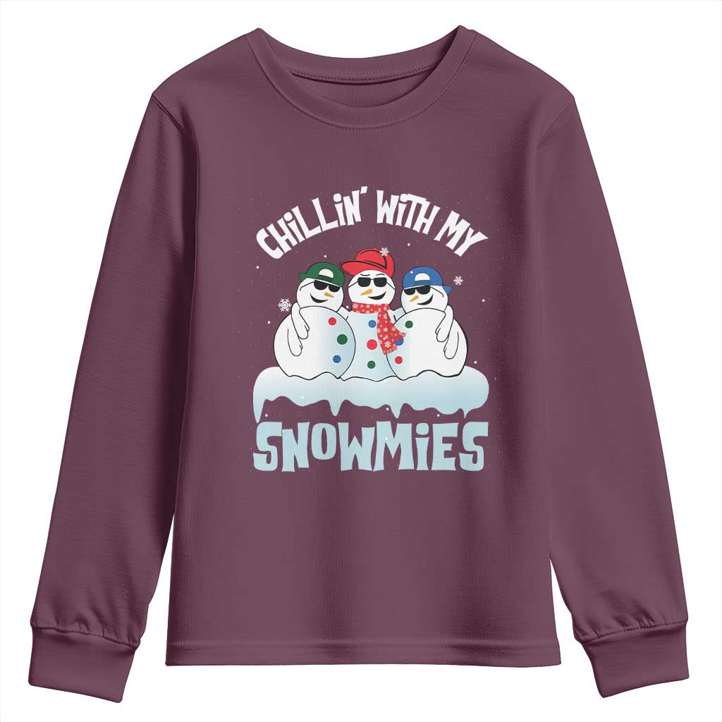 Funny Christmas Snowman Youth Sweatshirt Chillin' With My Snowmies Squad TS11 Maroon Print Your Wear