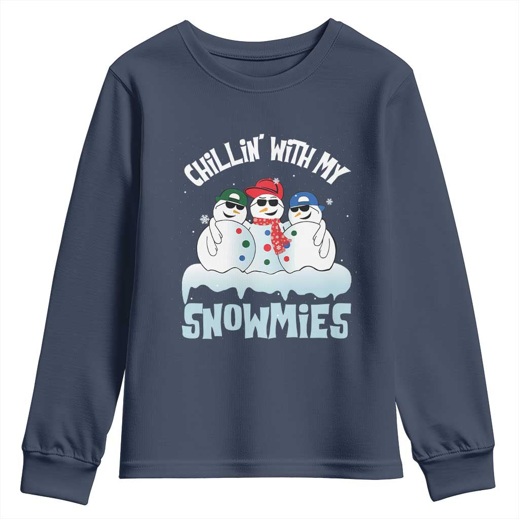 Funny Christmas Snowman Youth Sweatshirt Chillin' With My Snowmies Squad TS11 Navy Print Your Wear