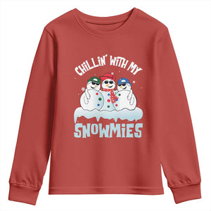 Funny Christmas Snowman Youth Sweatshirt Chillin' With My Snowmies Squad TS11 Red Print Your Wear