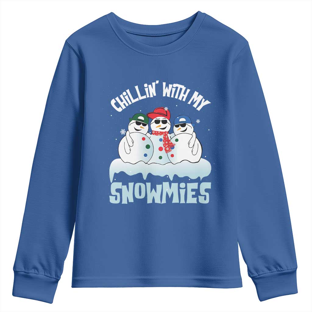 Funny Christmas Snowman Youth Sweatshirt Chillin' With My Snowmies Squad TS11 Royal Blue Print Your Wear