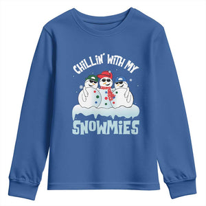 Funny Christmas Snowman Youth Sweatshirt Chillin' With My Snowmies Squad TS11 Royal Blue Print Your Wear