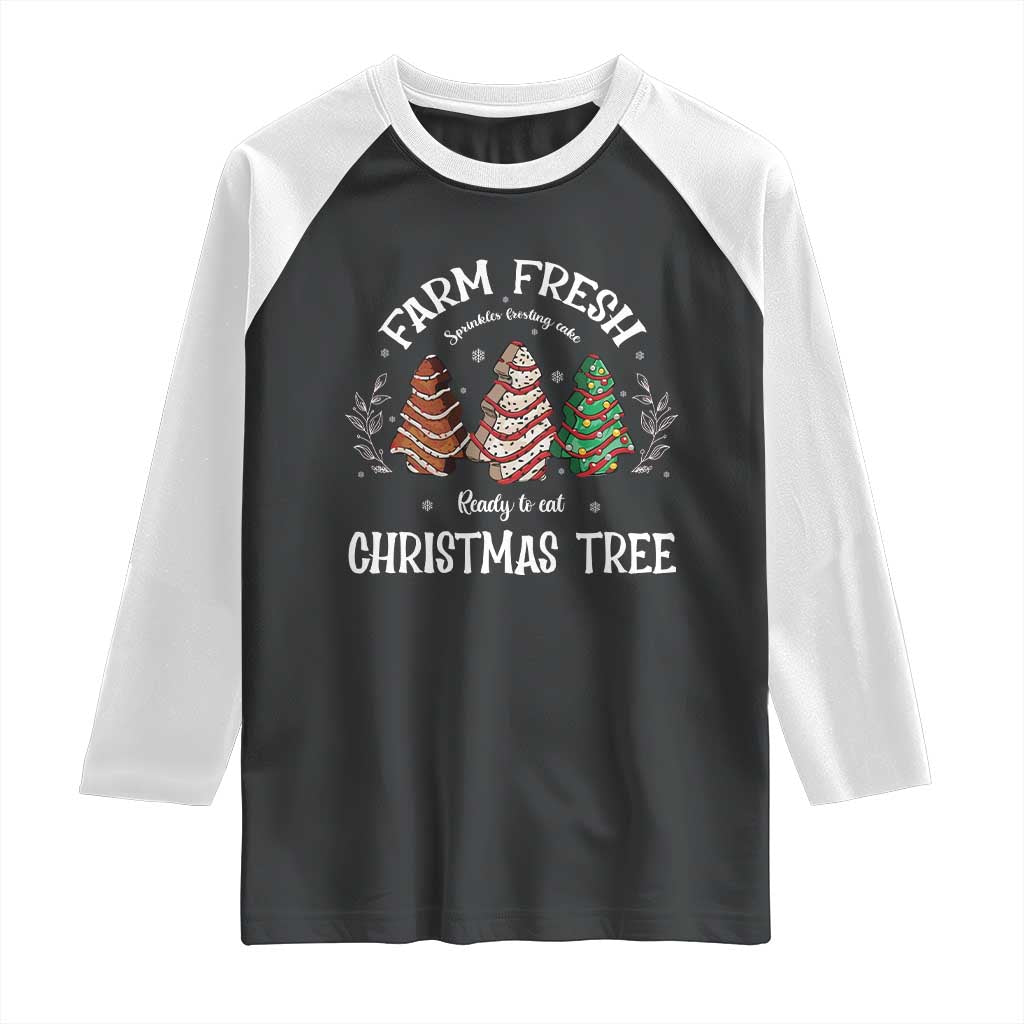 Christmas Tree Cake Raglan Shirt Farm Fresh Sprinkles Frosting Ready To Eat Xmas Baking TS11 Black White Print Your Wear