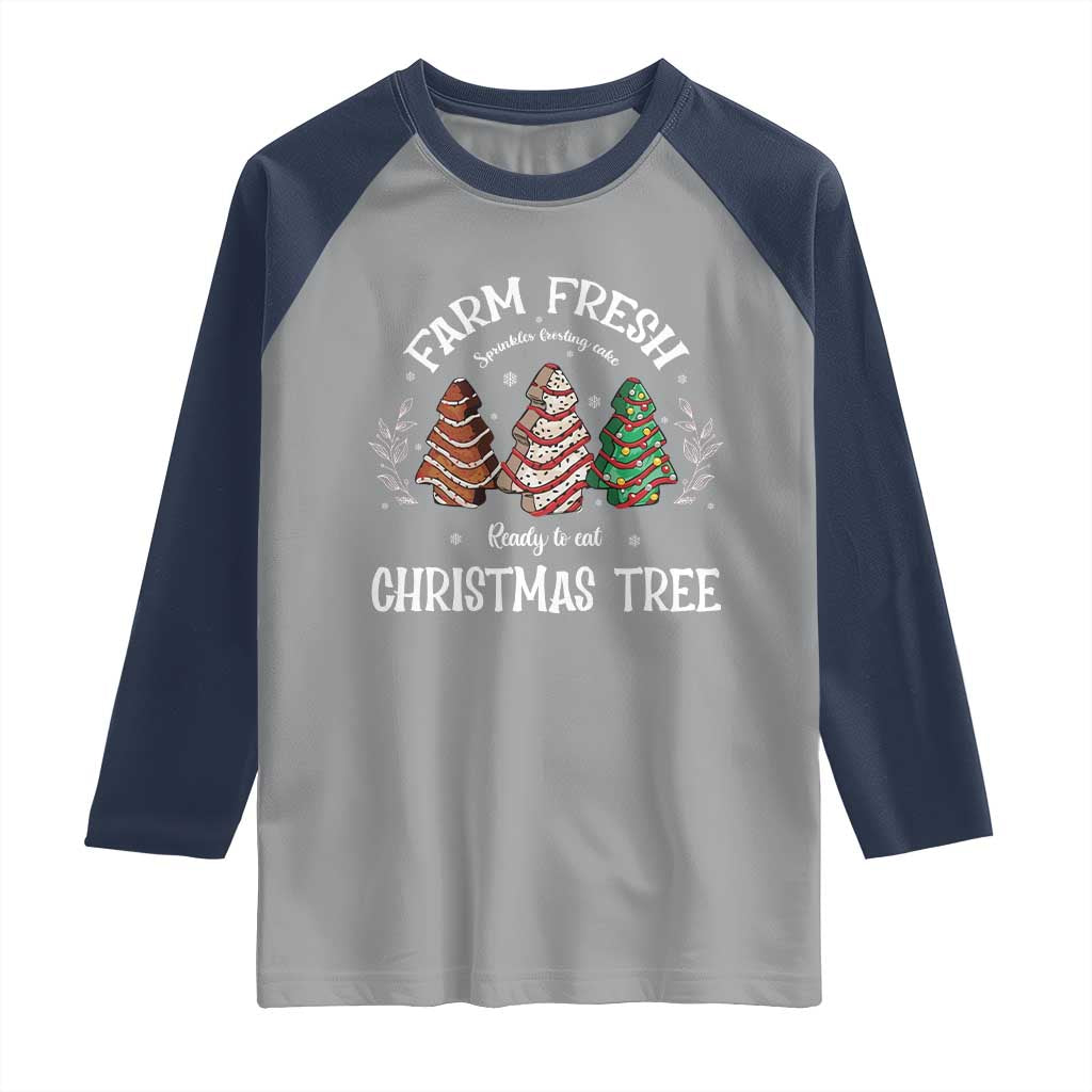 Christmas Tree Cake Raglan Shirt Farm Fresh Sprinkles Frosting Ready To Eat Xmas Baking TS11 Sport Gray Navy Print Your Wear