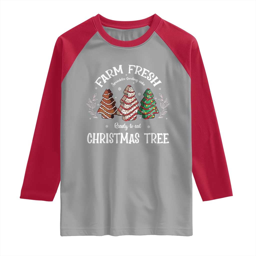Christmas Tree Cake Raglan Shirt Farm Fresh Sprinkles Frosting Ready To Eat Xmas Baking TS11 Sport Gray Red Print Your Wear