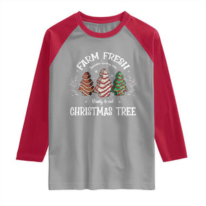 Christmas Tree Cake Raglan Shirt Farm Fresh Sprinkles Frosting Ready To Eat Xmas Baking TS11 Sport Gray Red Print Your Wear