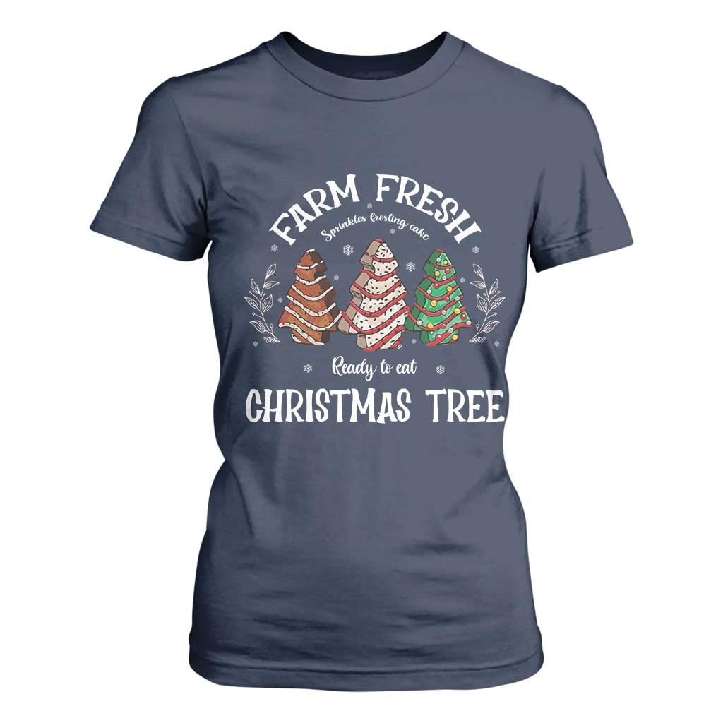 Christmas Tree Cake T Shirt For Women Farm Fresh Sprinkles Frosting Ready To Eat Xmas Baking TS11 Navy Print Your Wear