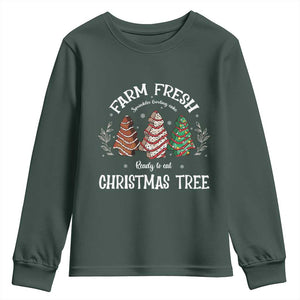 Christmas Tree Cake Youth Sweatshirt Farm Fresh Sprinkles Frosting Ready To Eat Xmas Baking TS11 Dark Forest Green Print Your Wear