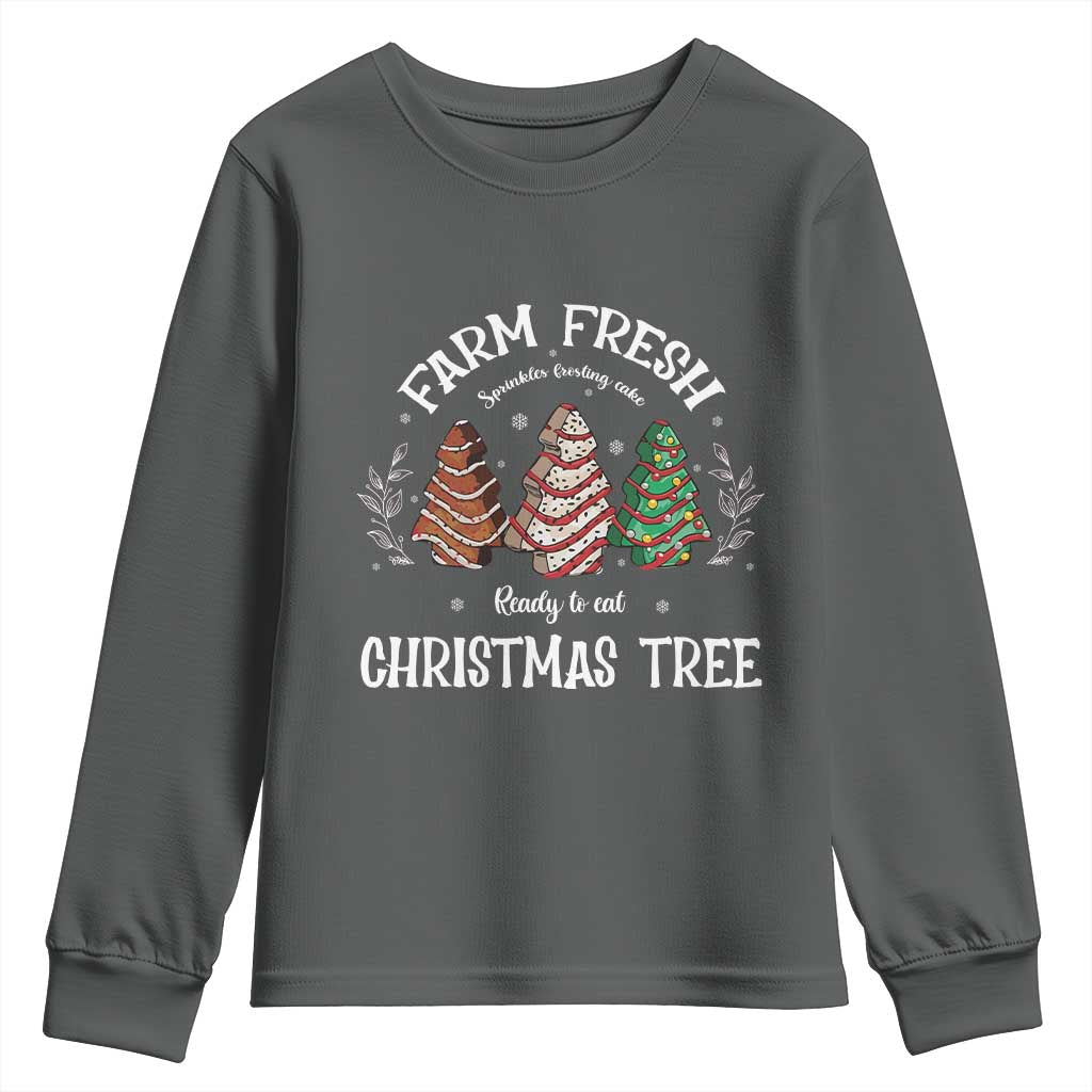 Christmas Tree Cake Youth Sweatshirt Farm Fresh Sprinkles Frosting Ready To Eat Xmas Baking TS11 Dark Heather Print Your Wear