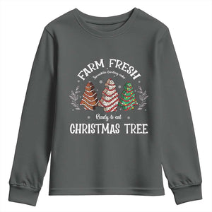 Christmas Tree Cake Youth Sweatshirt Farm Fresh Sprinkles Frosting Ready To Eat Xmas Baking TS11 Dark Heather Print Your Wear
