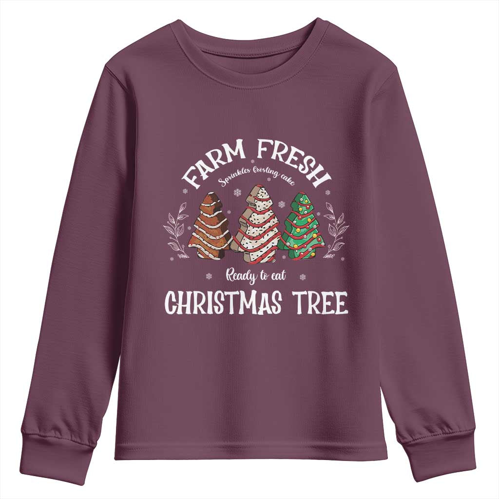 Christmas Tree Cake Youth Sweatshirt Farm Fresh Sprinkles Frosting Ready To Eat Xmas Baking TS11 Maroon Print Your Wear
