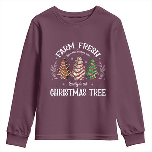 Christmas Tree Cake Youth Sweatshirt Farm Fresh Sprinkles Frosting Ready To Eat Xmas Baking TS11 Maroon Print Your Wear