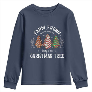 Christmas Tree Cake Youth Sweatshirt Farm Fresh Sprinkles Frosting Ready To Eat Xmas Baking TS11 Navy Print Your Wear