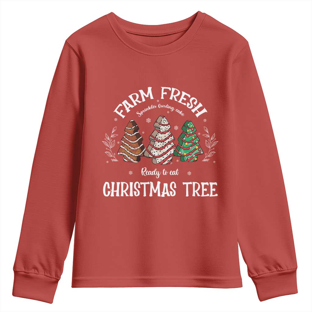 Christmas Tree Cake Youth Sweatshirt Farm Fresh Sprinkles Frosting Ready To Eat Xmas Baking TS11 Red Print Your Wear