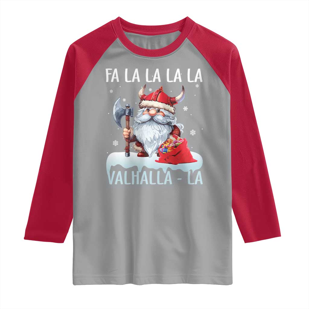 Viking Christmas Raglan Shirt Fa La La La Valhalla La Viking Santa Gnome TS11 Sport Gray Red Print Your Wear