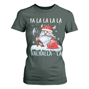 Viking Christmas T Shirt For Women Fa La La La Valhalla La Viking Santa Gnome TS11 Dark Forest Green Print Your Wear