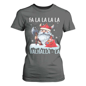Viking Christmas T Shirt For Women Fa La La La Valhalla La Viking Santa Gnome TS11 Dark Heather Print Your Wear