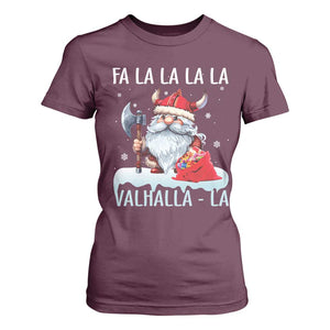 Viking Christmas T Shirt For Women Fa La La La Valhalla La Viking Santa Gnome TS11 Maroon Print Your Wear