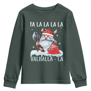 Viking Christmas Youth Sweatshirt Fa La La La Valhalla La Viking Santa Gnome TS11 Dark Forest Green Print Your Wear