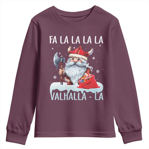 Viking Christmas Youth Sweatshirt Fa La La La Valhalla La Viking Santa Gnome TS11 Maroon Print Your Wear