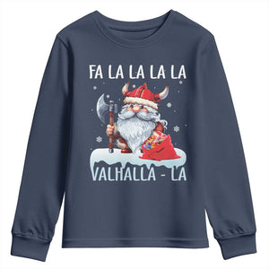 Viking Christmas Youth Sweatshirt Fa La La La Valhalla La Viking Santa Gnome TS11 Navy Print Your Wear