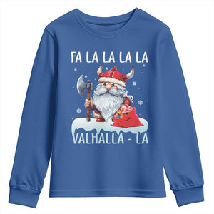 Viking Christmas Youth Sweatshirt Fa La La La Valhalla La Viking Santa Gnome TS11 Royal Blue Print Your Wear