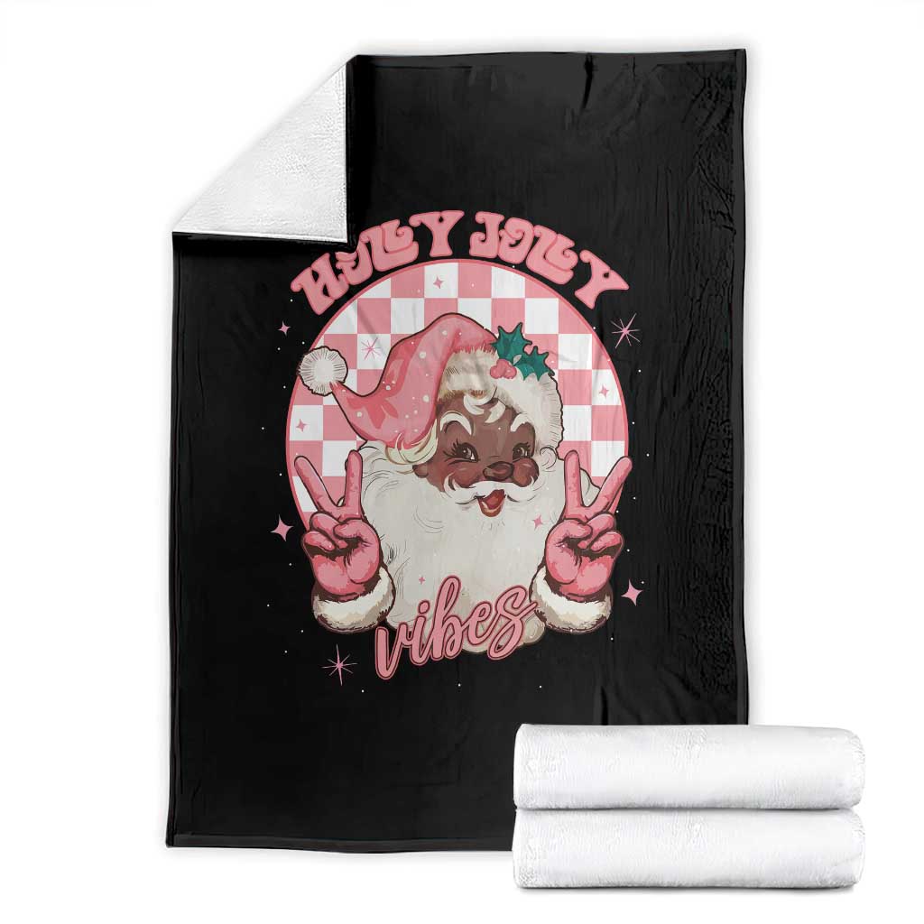 Funny Pink Christmas Retro Black Santa Throw Blanket Holly Jolly Vibes TS11 Black Print Your Wear