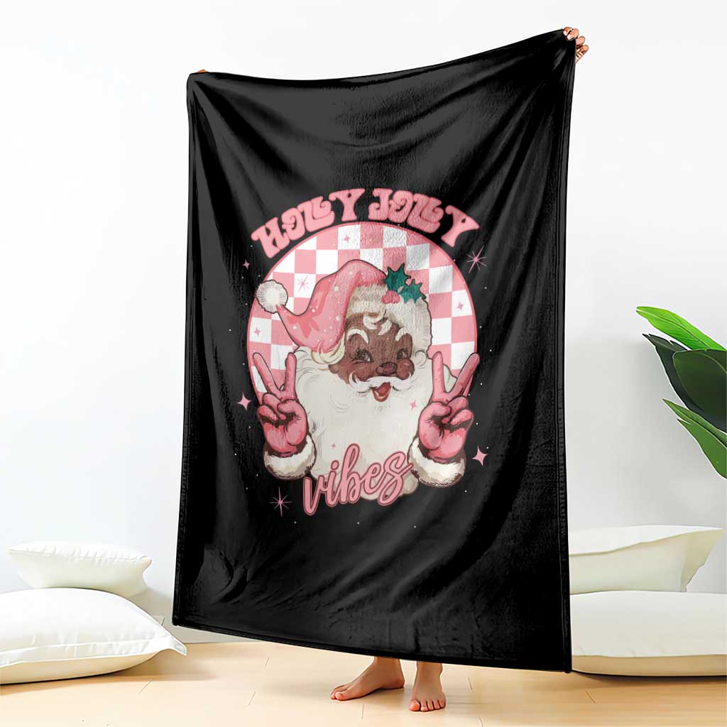 Funny Pink Christmas Retro Black Santa Throw Blanket Holly Jolly Vibes TS11 Print Your Wear