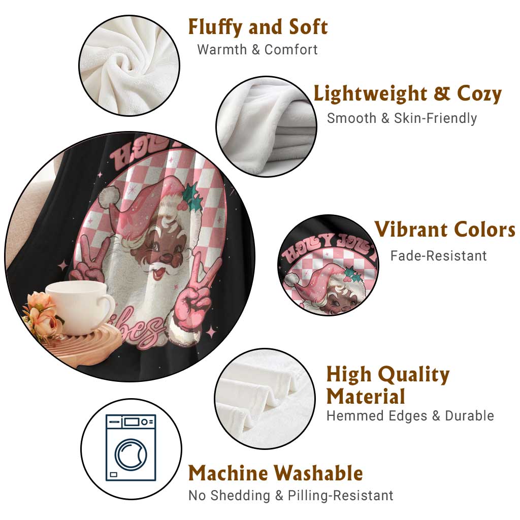 Funny Pink Christmas Retro Black Santa Throw Blanket Holly Jolly Vibes TS11 Print Your Wear