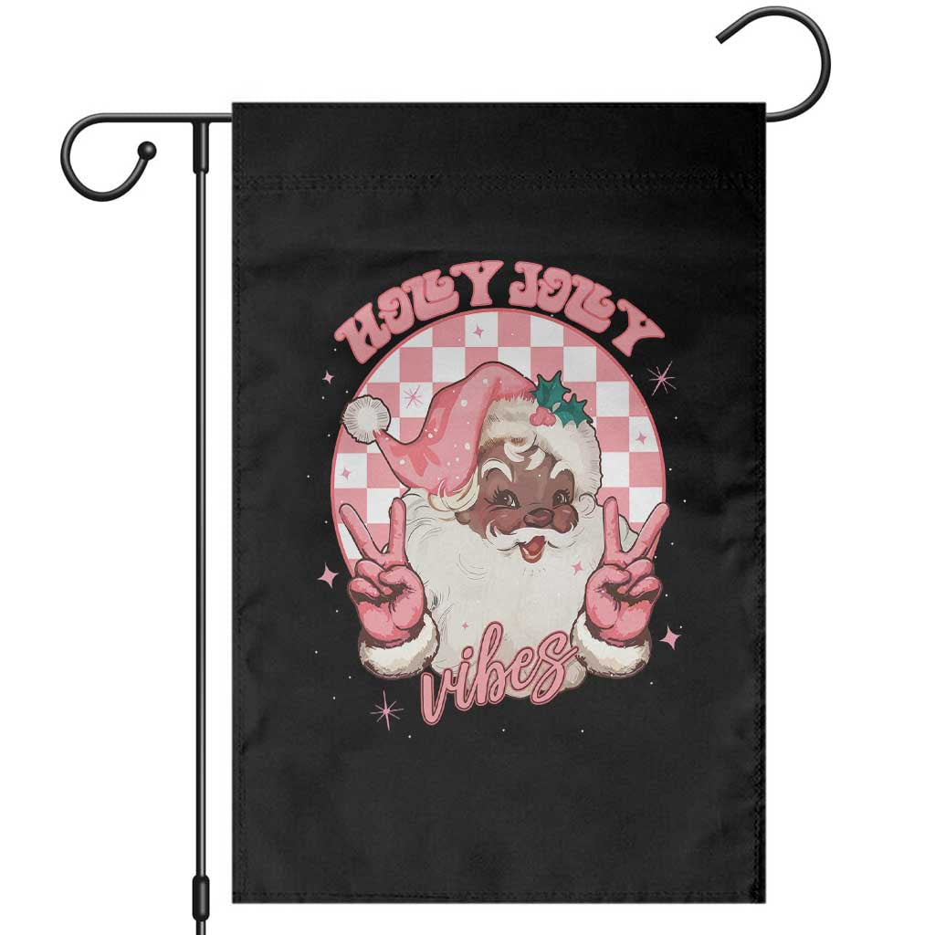 Funny Pink Christmas Retro Black Santa Garden Flag Holly Jolly Vibes TS11 Black Print Your Wear