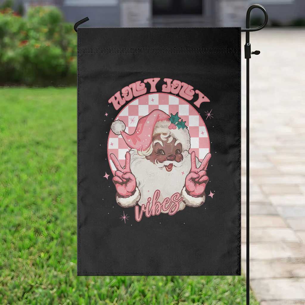 Funny Pink Christmas Retro Black Santa Garden Flag Holly Jolly Vibes TS11 Print Your Wear