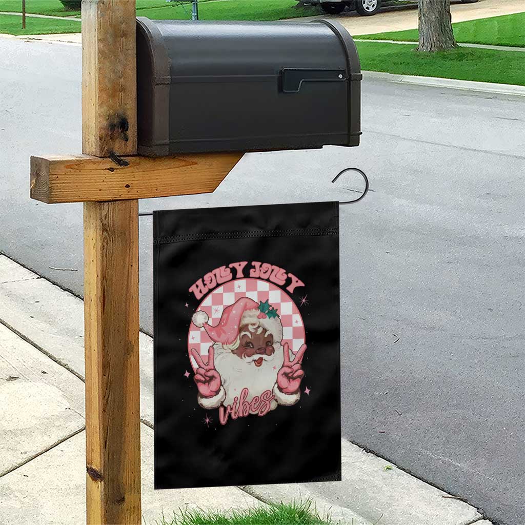 Funny Pink Christmas Retro Black Santa Garden Flag Holly Jolly Vibes TS11 Print Your Wear