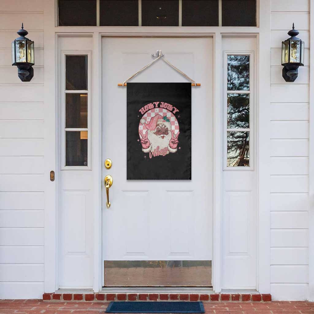 Funny Pink Christmas Retro Black Santa Garden Flag Holly Jolly Vibes TS11 Print Your Wear