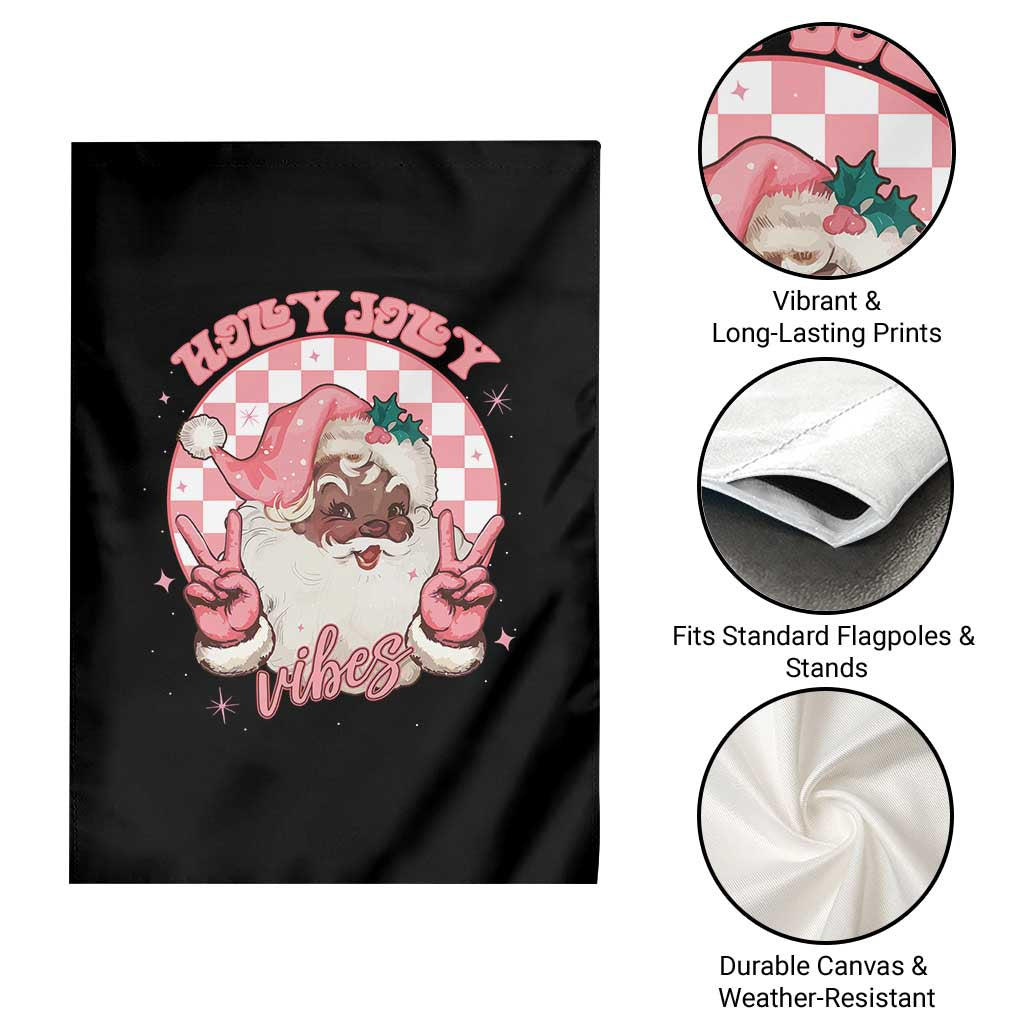Funny Pink Christmas Retro Black Santa Garden Flag Holly Jolly Vibes TS11 Print Your Wear