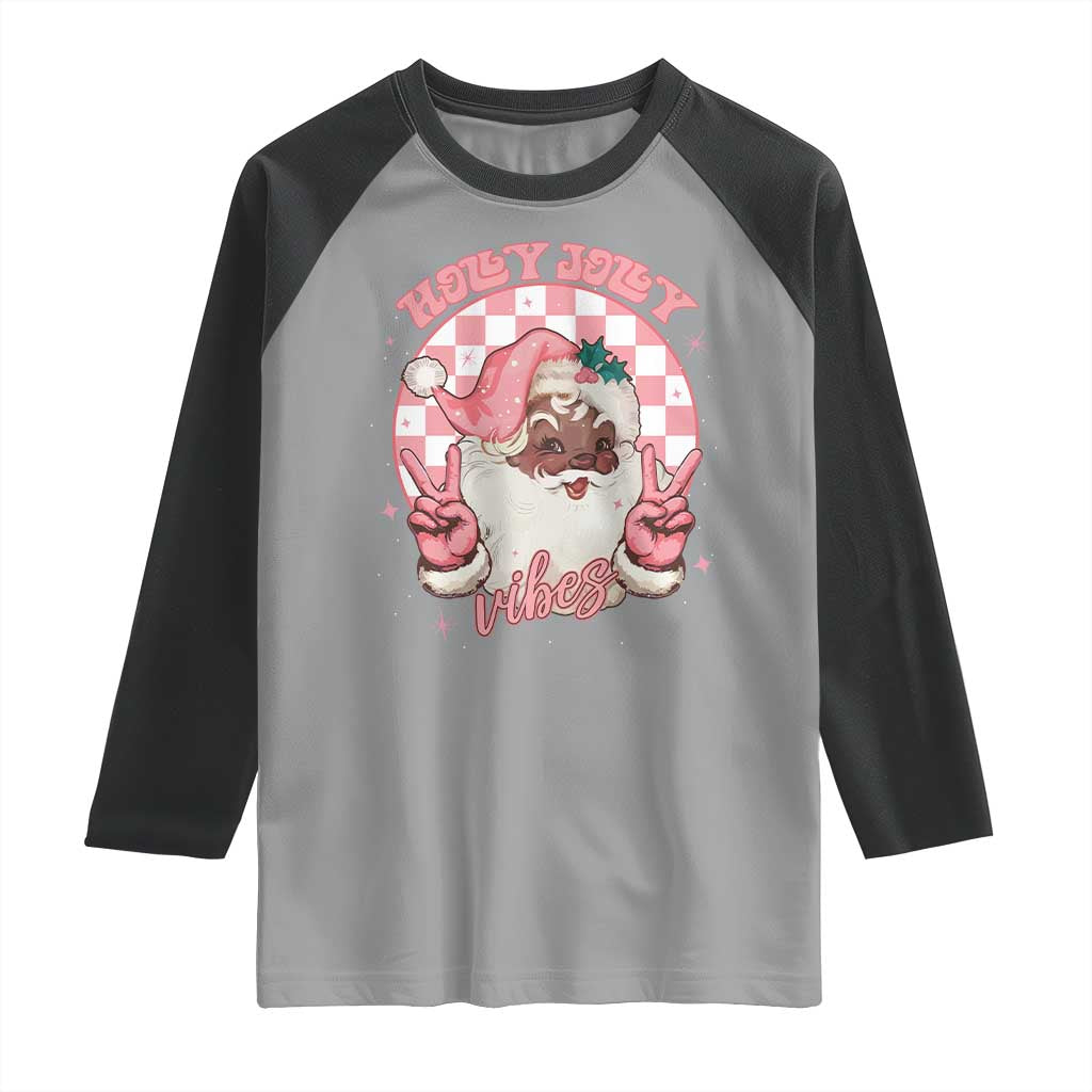 Funny Pink Christmas Retro Black Santa Raglan Shirt Holly Jolly Vibes TS11 Sport Gray Black Print Your Wear