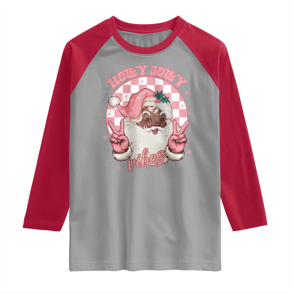 Funny Pink Christmas Retro Black Santa Raglan Shirt Holly Jolly Vibes TS11 Sport Gray Red Print Your Wear