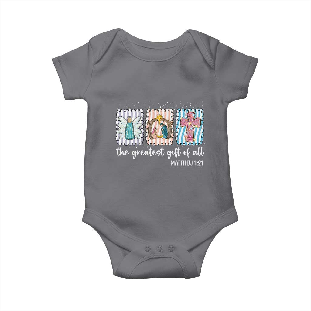 Christian Christmas Baby Onesie The Greatest Gift Of All Jesus Nativity Scene TS11 Charcoal Print Your Wear