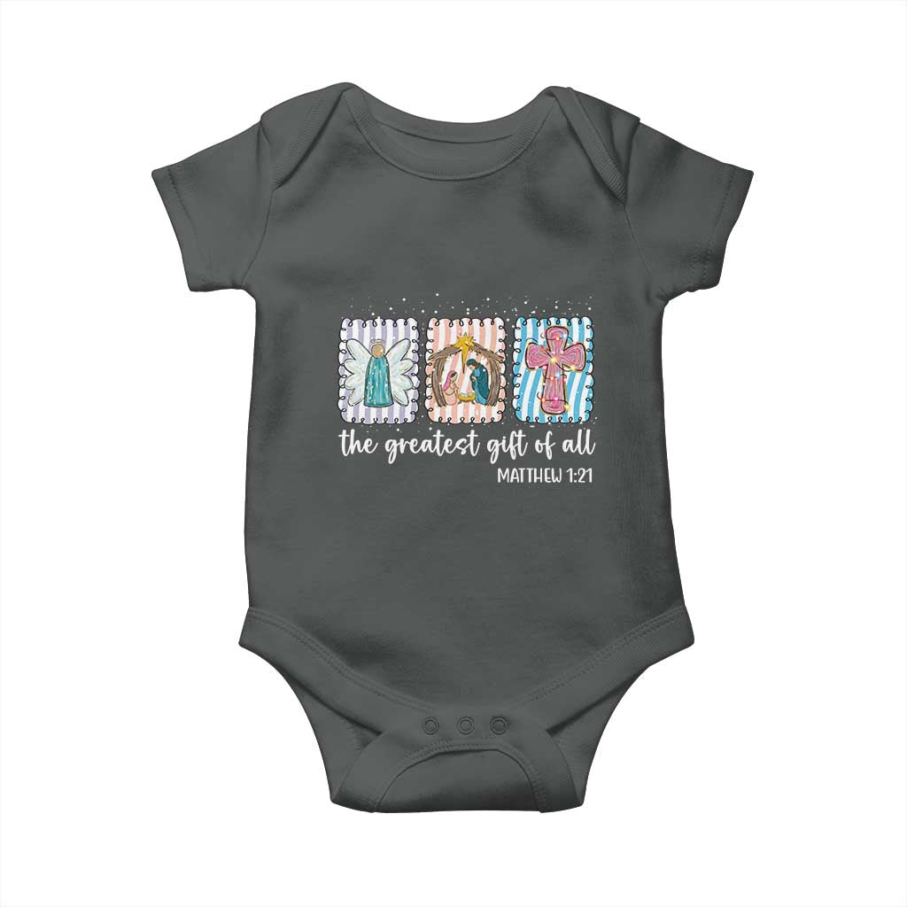 Christian Christmas Baby Onesie The Greatest Gift Of All Jesus Nativity Scene TS11 Dark Heather Print Your Wear