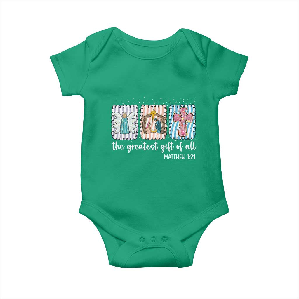 Christian Christmas Baby Onesie The Greatest Gift Of All Jesus Nativity Scene TS11 Irish Green Print Your Wear