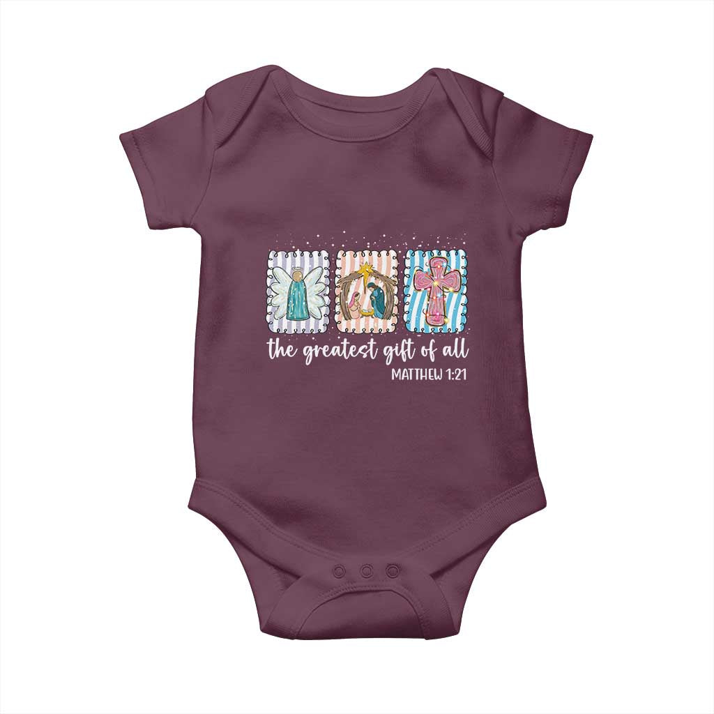 Christian Christmas Baby Onesie The Greatest Gift Of All Jesus Nativity Scene TS11 Maroon Print Your Wear