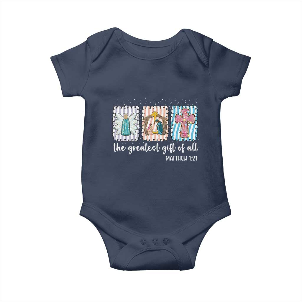 Christian Christmas Baby Onesie The Greatest Gift Of All Jesus Nativity Scene TS11 Navy Print Your Wear
