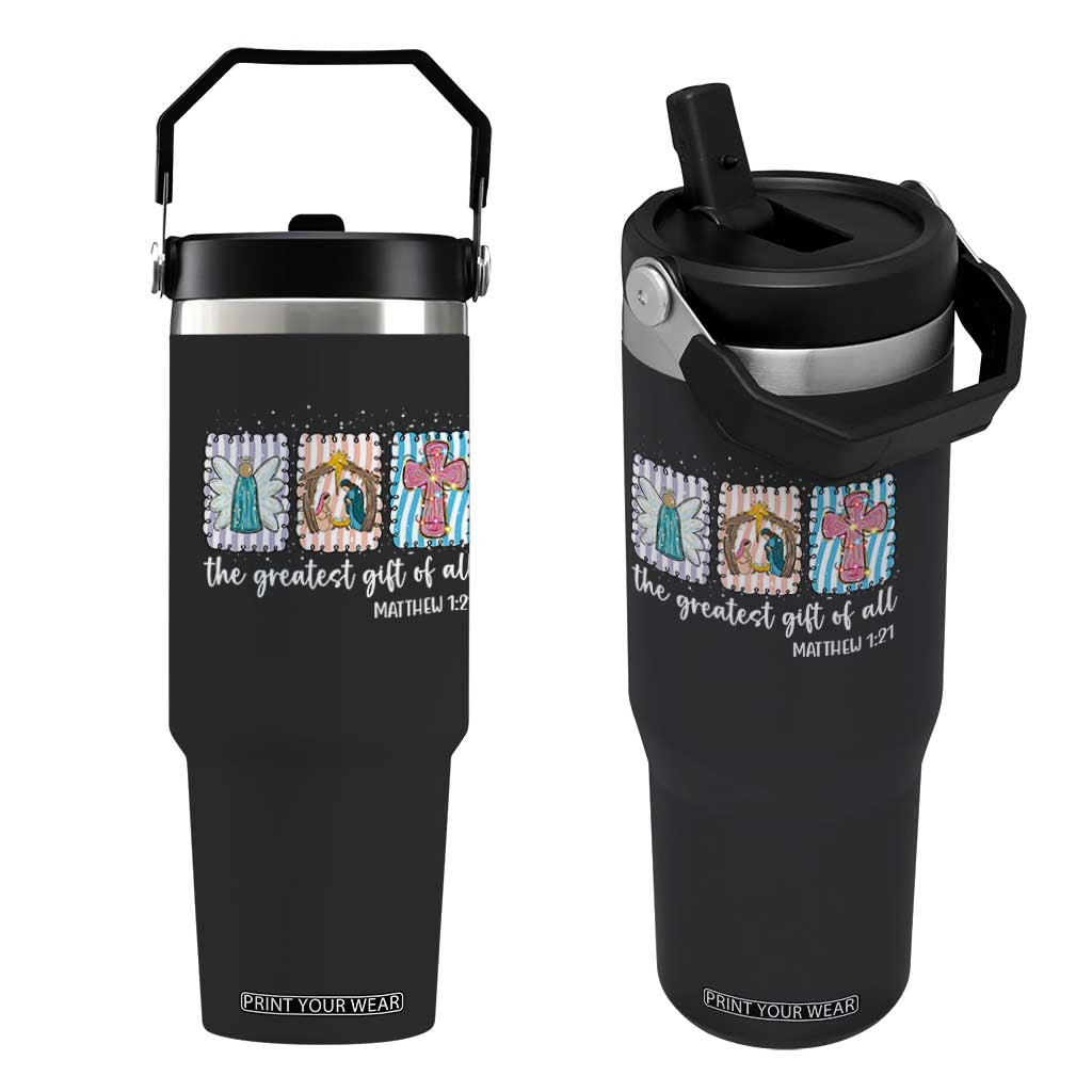Christian Christmas Flip Straw Tumbler The Greatest Gift Of All Jesus Nativity Scene TS11 One Size: 30 oz Black Print Your Wear