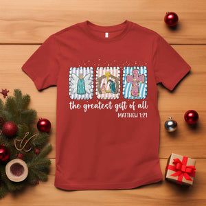 Christian Christmas T Shirt The Greatest Gift Of All Jesus Nativity Scene TS11 Red Print Your Wear