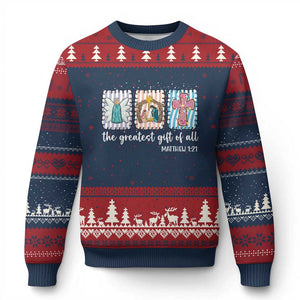 Christian Christmas Ugly Christmas Sweater The Greatest Gift Of All Jesus Nativity Scene TS11 Navy Red Print Your Wear